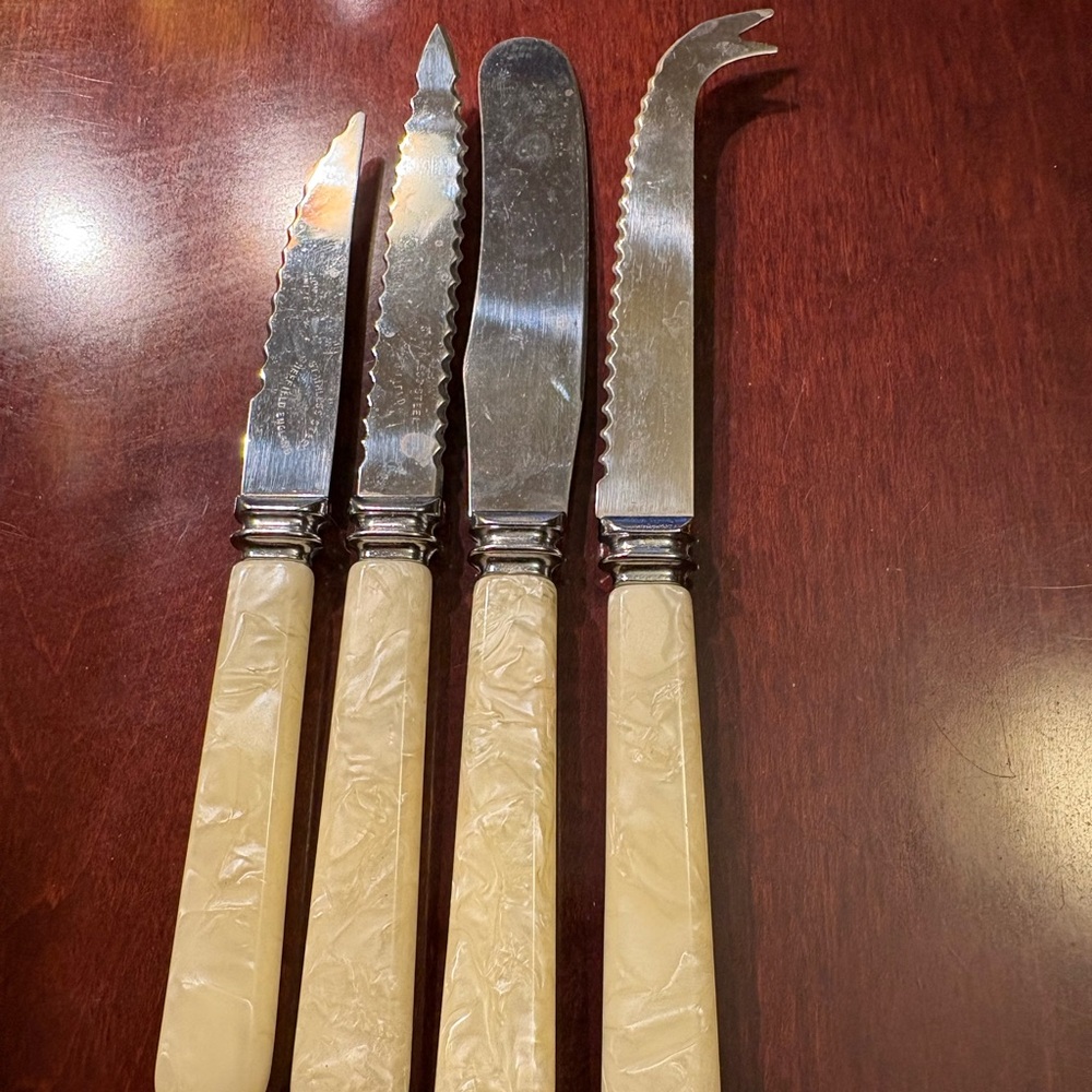 4 Sheffield specialty knives with mother of pearl handles